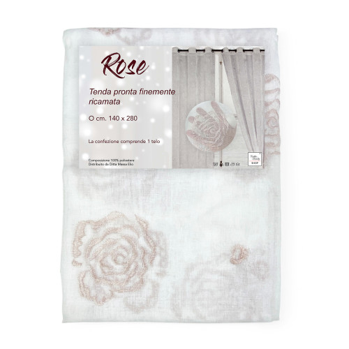 Rosenvorhang 140x280 cm mit Ringen - leichter Stoff mit Rosen bestickt