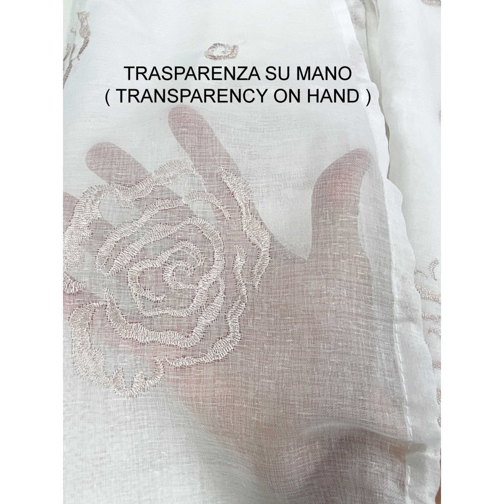 Embroidered Rose Curtain with Rings - 140x280 cm Elegant with Embossed Roses - Light and Decorative Fabric