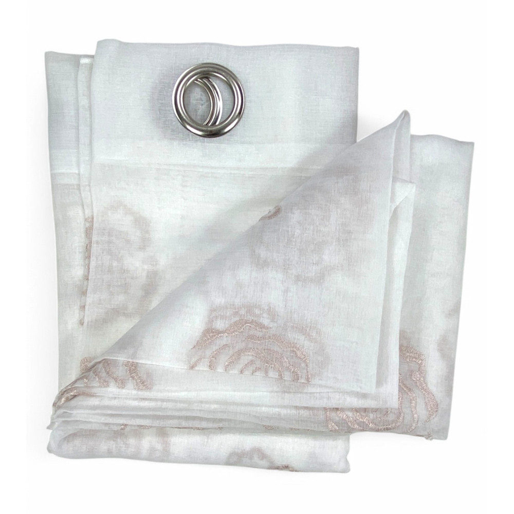 Embroidered Rose Curtain with Rings - 140x280 cm Elegant with Embossed Roses - Light and Decorative Fabric