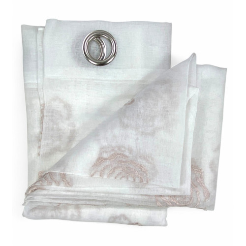 Embroidered Rose Curtain with Rings - 140x280 cm Elegant with Embossed Roses - Light and Decorative Fabric