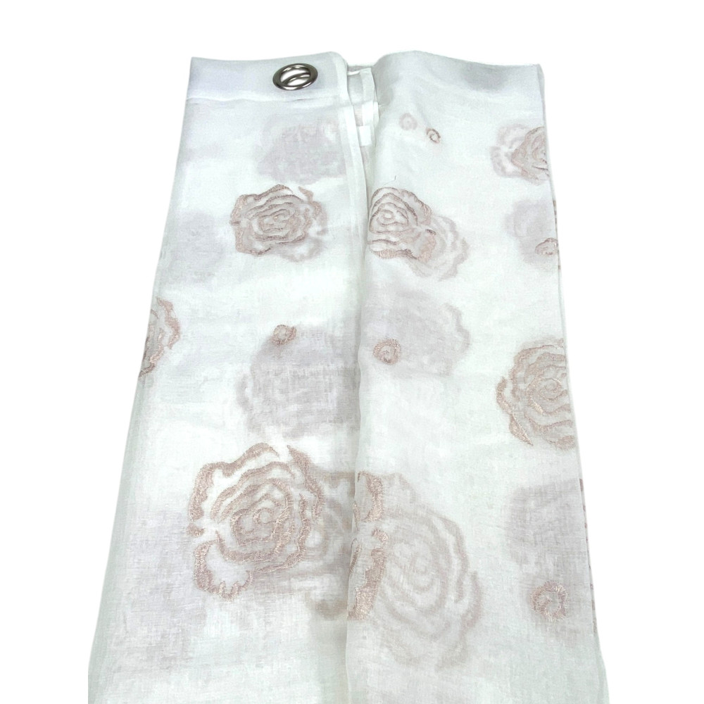 Embroidered Rose Curtain with Rings - 140x280 cm Elegant with Embossed Roses - Light and Decorative Fabric