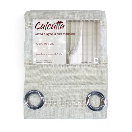 Modern Striped Calcutta Curtain - Natural White Panel 140x280 cm Linen Effect
