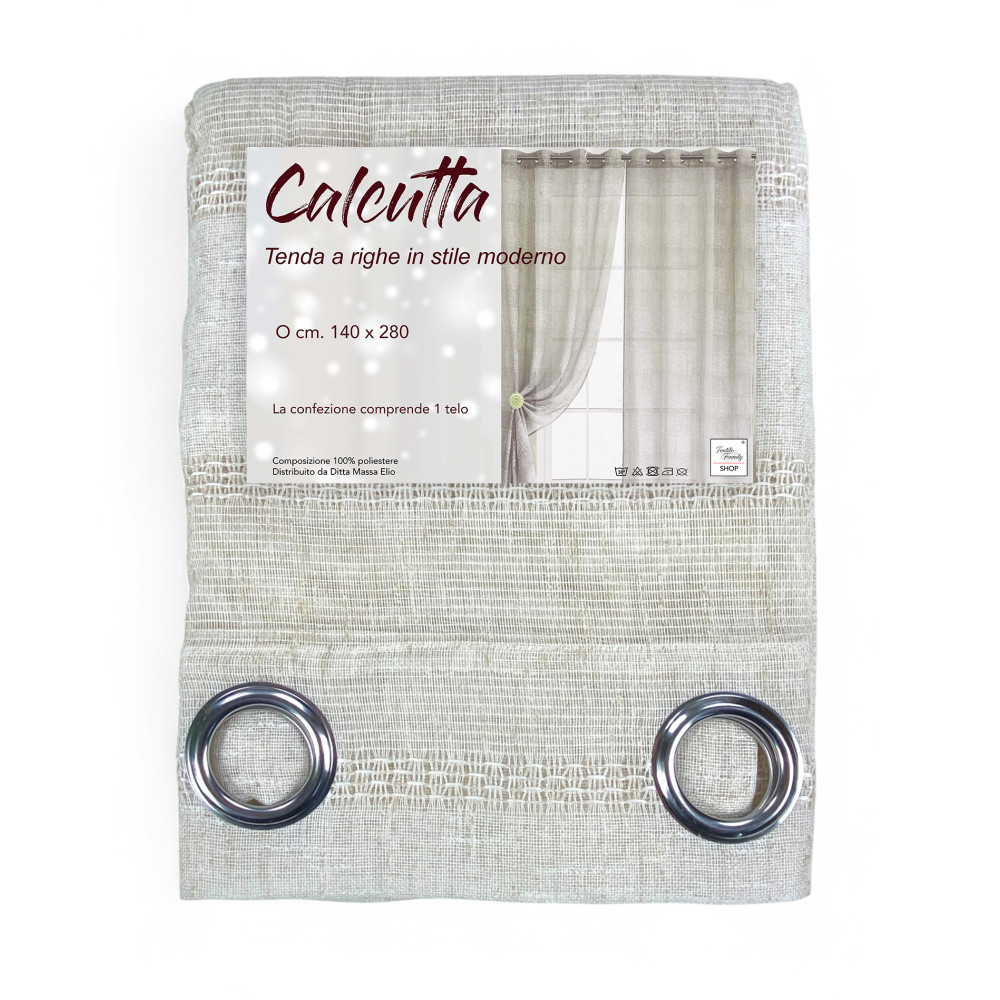 Tenda Calcutta a righe moderna - Pannello bianco naturale 140x280 cm effetto lino