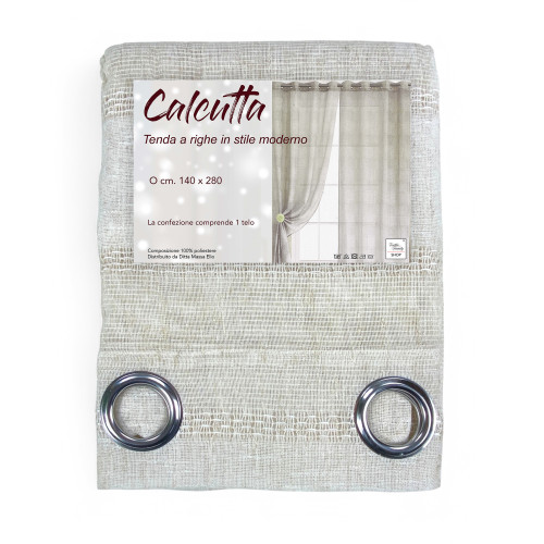 Calcutta Striped Curtain - Modern Panel 140x280 cm Linen Effect - Cream and Ivory Color with Steel Rings