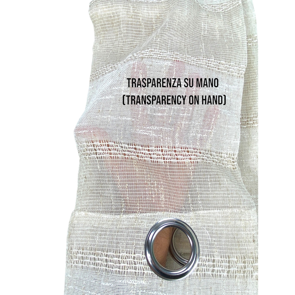 Calcutta Striped Curtain - Modern Panel 140x280 cm Linen Effect - Cream and Ivory Color with Steel Rings