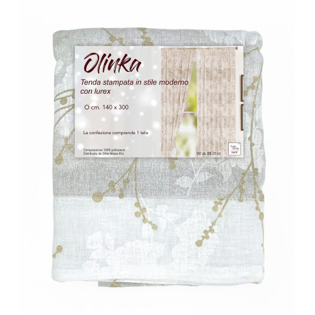 Olinka Curtain 140x300 cm with flowers and lurex - available in beige and grey