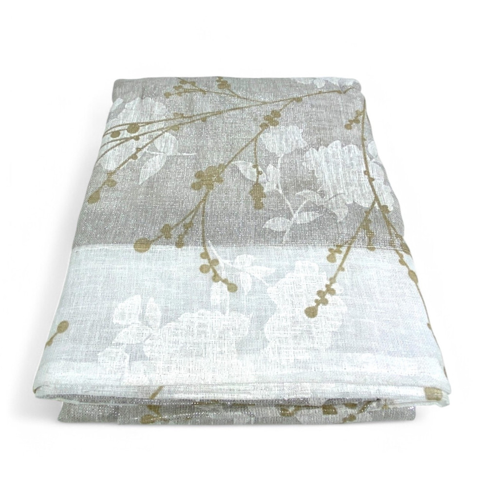 Olinka Zelt mit Blumen und Lurex - 140x300 cm Beige - Halbtransparentes Polyester - Universelles Gurtband