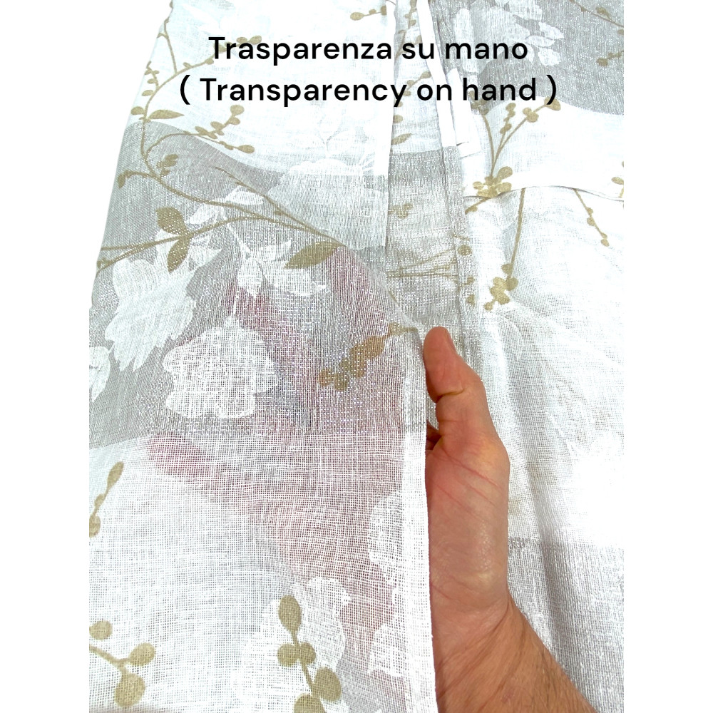 Tenda Olinka con Fiori e Lurex - 140x300 cm Beige - Semitrasparente Poliestere - Fettuccia Universale