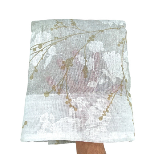 Tienda Olinka con Flores y Lúrex - 140x300 cm Beige - Poliéster Semitransparente - Cincha Universal