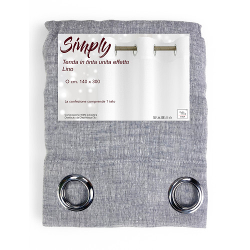 Simply Vorhang mit Leineneffekt 140x300 cm Grau - Einfarbig Halbtransparent - Polyester mit Ringen - Moderner Stil