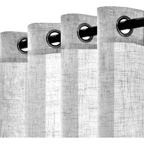 Cortina Efecto Lino 140x300 cm Gris - Sólido Semitransparente - Poliéster con Anillas - Estilo Moderno