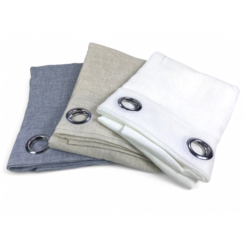 Simply Linen Effect Curtain 140x300 cm Grey - Solid Semi-transparent - Polyester with Rings - Modern Style