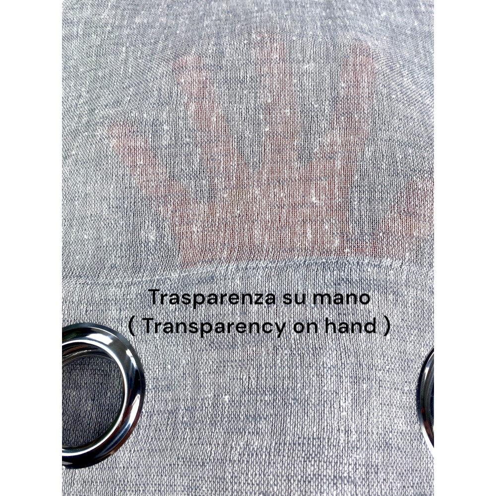 Simply Linen Effect Curtain 140x300 cm Grey - Solid Semi-transparent - Polyester with Rings - Modern Style