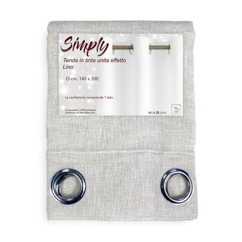 Simply Linen Effect Curtain 140x300 cm Beige - Solid Semi-Transparent - Polyester with Rings - Modern Style