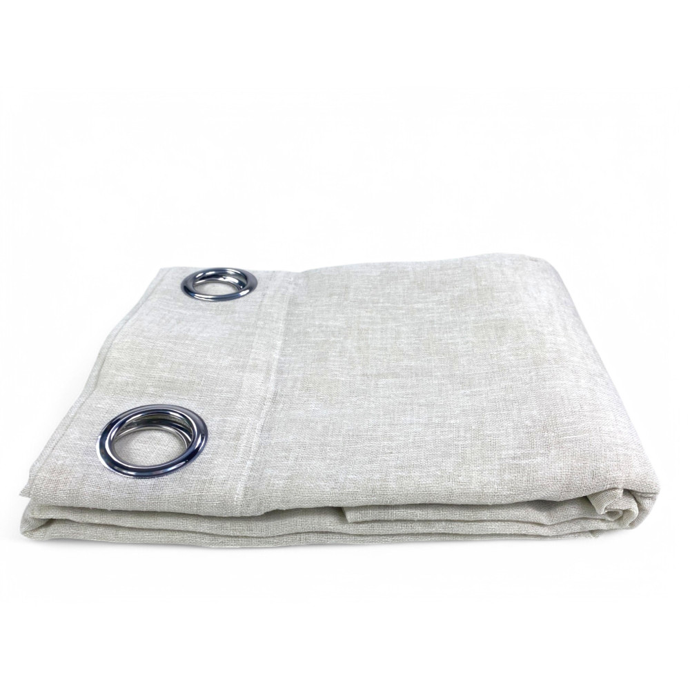Rideau effet Lin Simply 140x300 cm Beige - Solide Semi-Transparent - Polyester avec Anneaux - Style Moderne