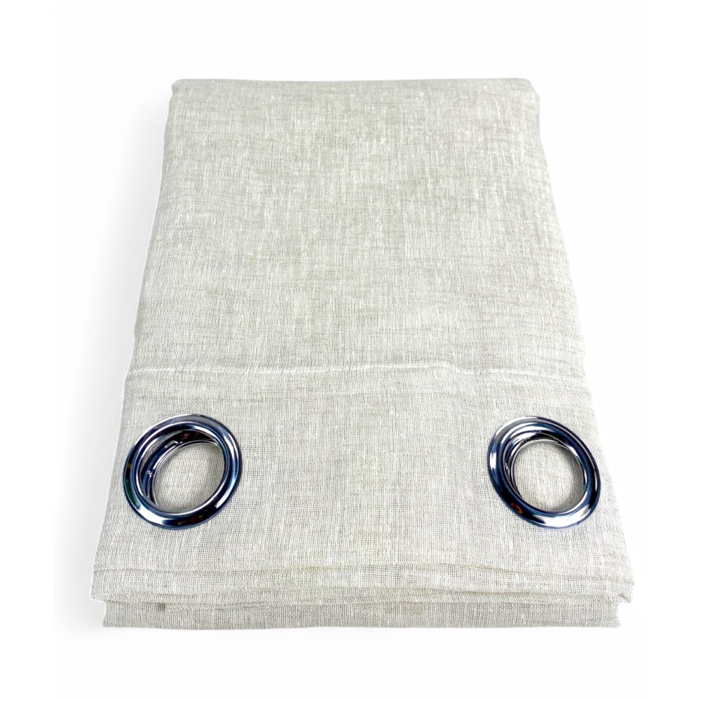 Rideau effet Lin Simply 140x300 cm Beige - Solide Semi-Transparent - Polyester avec Anneaux - Style Moderne