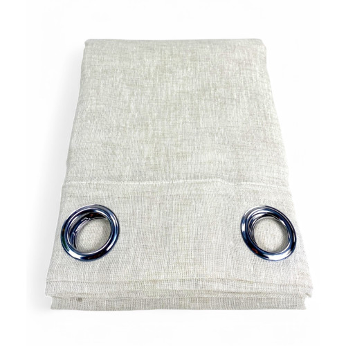 Simply Linen Effect Curtain 140x300 cm Beige - Solid Semi-Transparent - Polyester with Rings - Modern Style