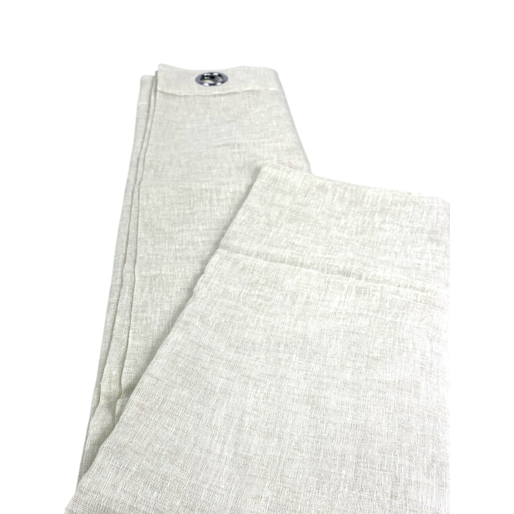 Rideau effet Lin Simply 140x300 cm Beige - Solide Semi-Transparent - Polyester avec Anneaux - Style Moderne