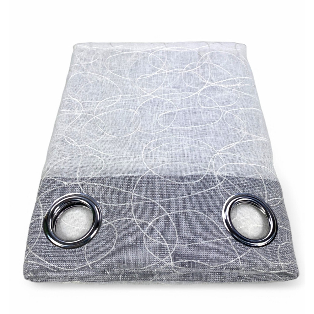 Nettuno Bestickt Gestreift 140x300 cm Grau mit Lurex - Modern Style - Halbtransparentes Polyester mit Ringen