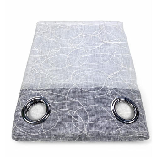 Nettuno Brodé Rayé 140x300 cm Gris avec Lurex - Style Moderne - Polyester semi-transparent avec anneaux