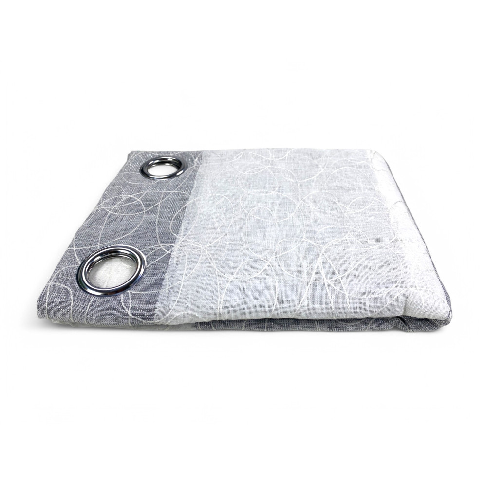 Nettuno Brodé Rayé 140x300 cm Gris avec Lurex - Style Moderne - Polyester semi-transparent avec anneaux