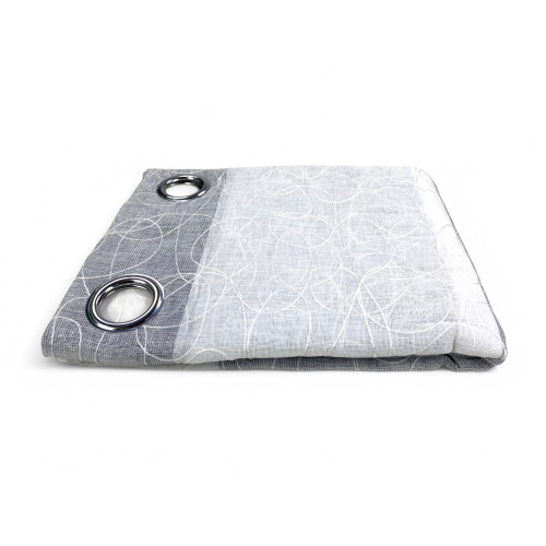 Nettuno Embroidered Striped 140x300 cm Grey with Lurex - Modern Style - Semi-transparent Polyester with Rings