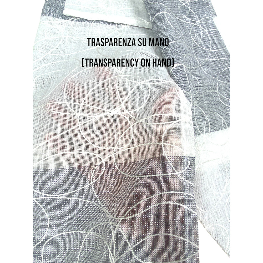 Nettuno Brodé Rayé 140x300 cm Gris avec Lurex - Style Moderne - Polyester semi-transparent avec anneaux