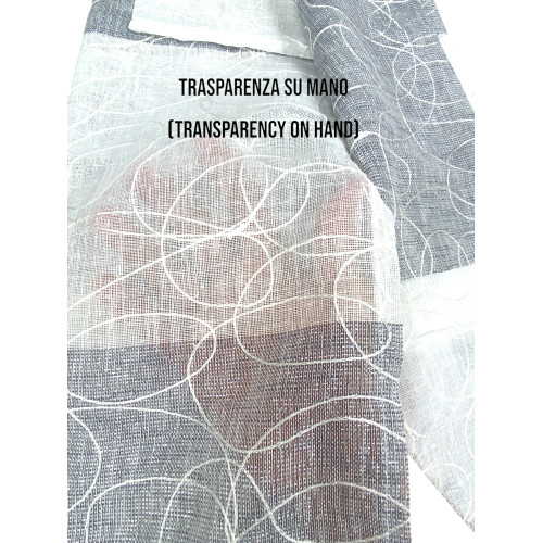 Nettuno Embroidered Striped 140x300 cm Grey with Lurex - Modern Style - Semi-transparent Polyester with Rings