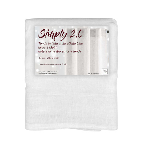 Simply 2.0 rideau effet lin blanc 200x300 avec ruban adhésif pour bâtons ou rails