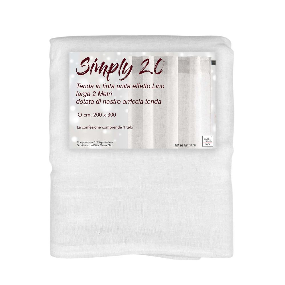 Simply 2.0 weißer Vorhang mit Leineneffekt 200x300 mit Klebeband für Stöcke oder Schienen