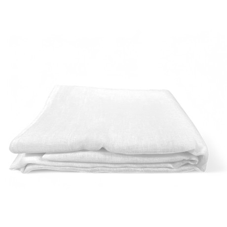 View of folded white curtain, linen effect texture