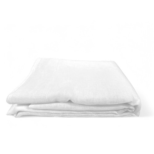 View of folded white curtain, linen effect texture
