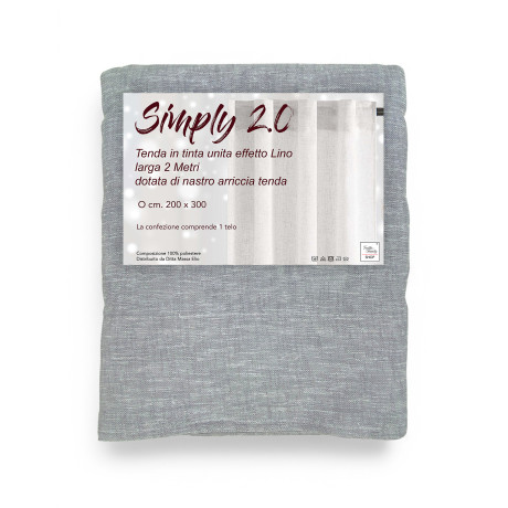 Simply 2.0 grey linen effect curtain 200x300 with tape for sticks and rails