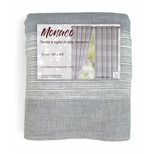 Monaco Grey Curtain - Panel 140x300 cm Modern Stripes - Universal Webbing for Rods or Rails