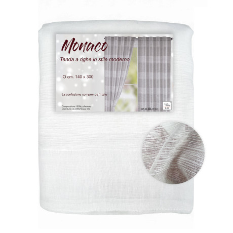 Monaco white curtain 140x300 cm with tone-on-tone stripes and tape