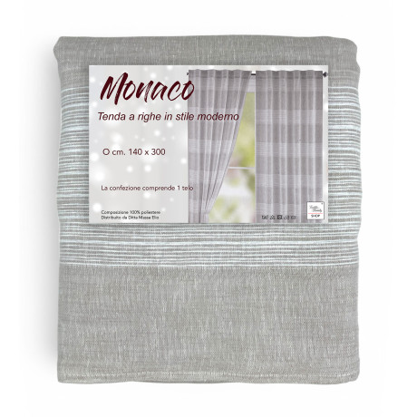Monaco beige curtain 140x300 cm with tone-on-tone stripes and tape