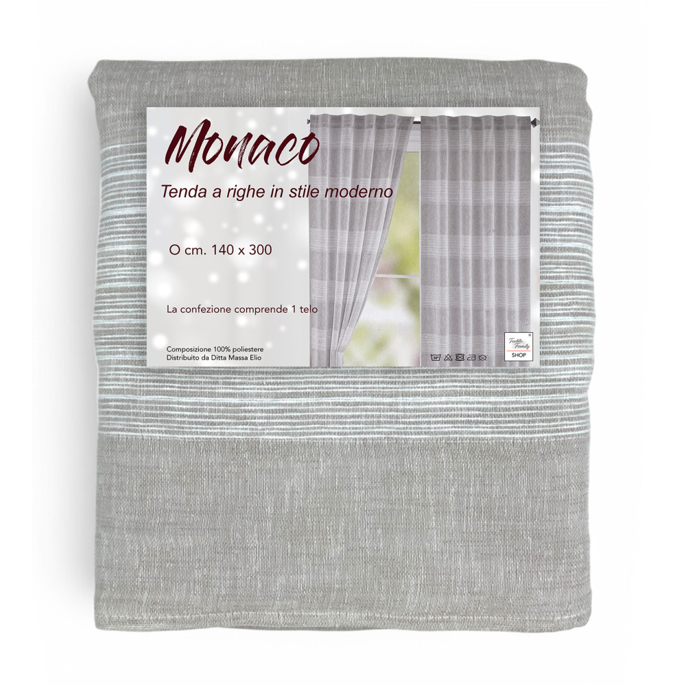 Monaco beiger Vorhang 140x300 cm mit Ton-in-Ton-Streifen und Klebeband Monaco beiger Vorhang 140x300 cm mit Ton-in-Ton-Streifen und Klebeband