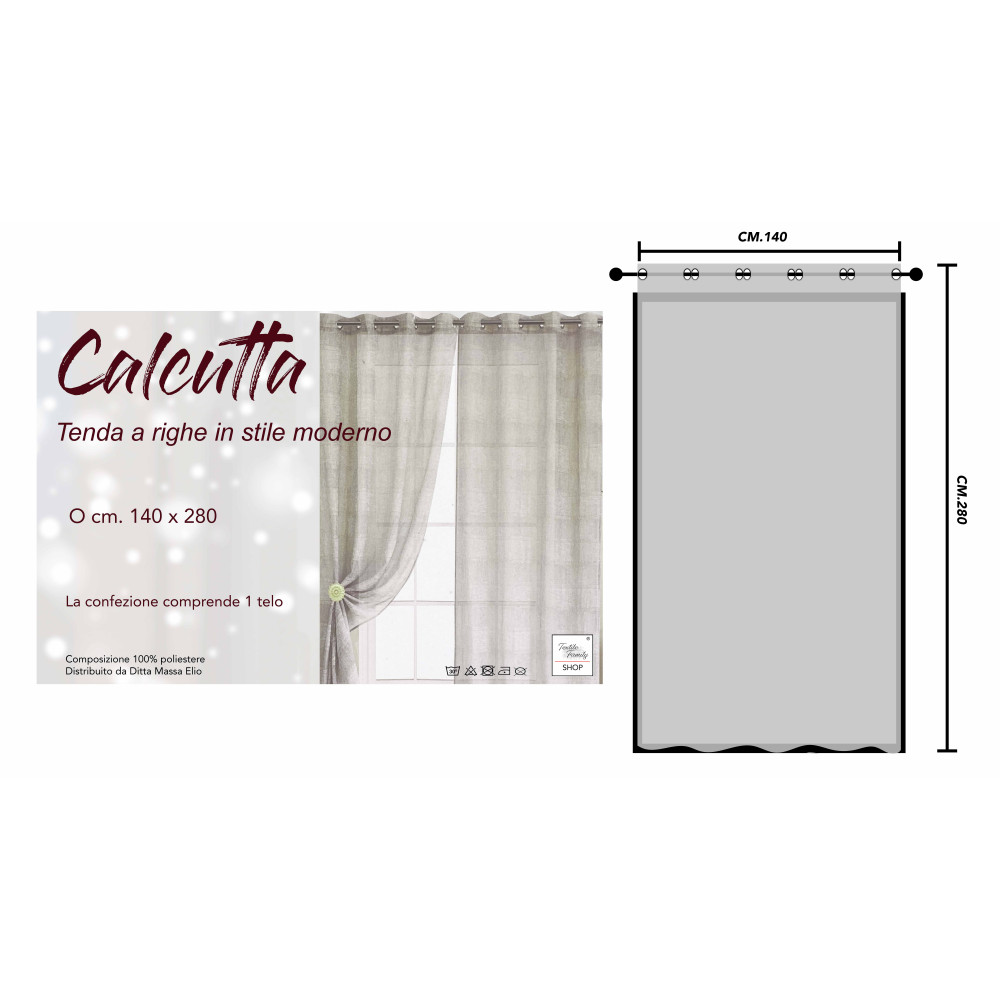 Tenda Calcutta a righe - Pannello moderno 140x280 cm effetto lino - Colore Panna e Avorio con Anelli in Acciaio
