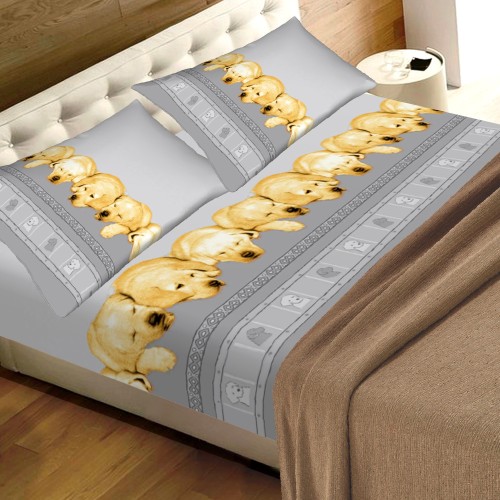 PLEIN DRAP DE LIT DE FEUILLES DE NATURE CHIEN CHIENS LABRADOR GRIS