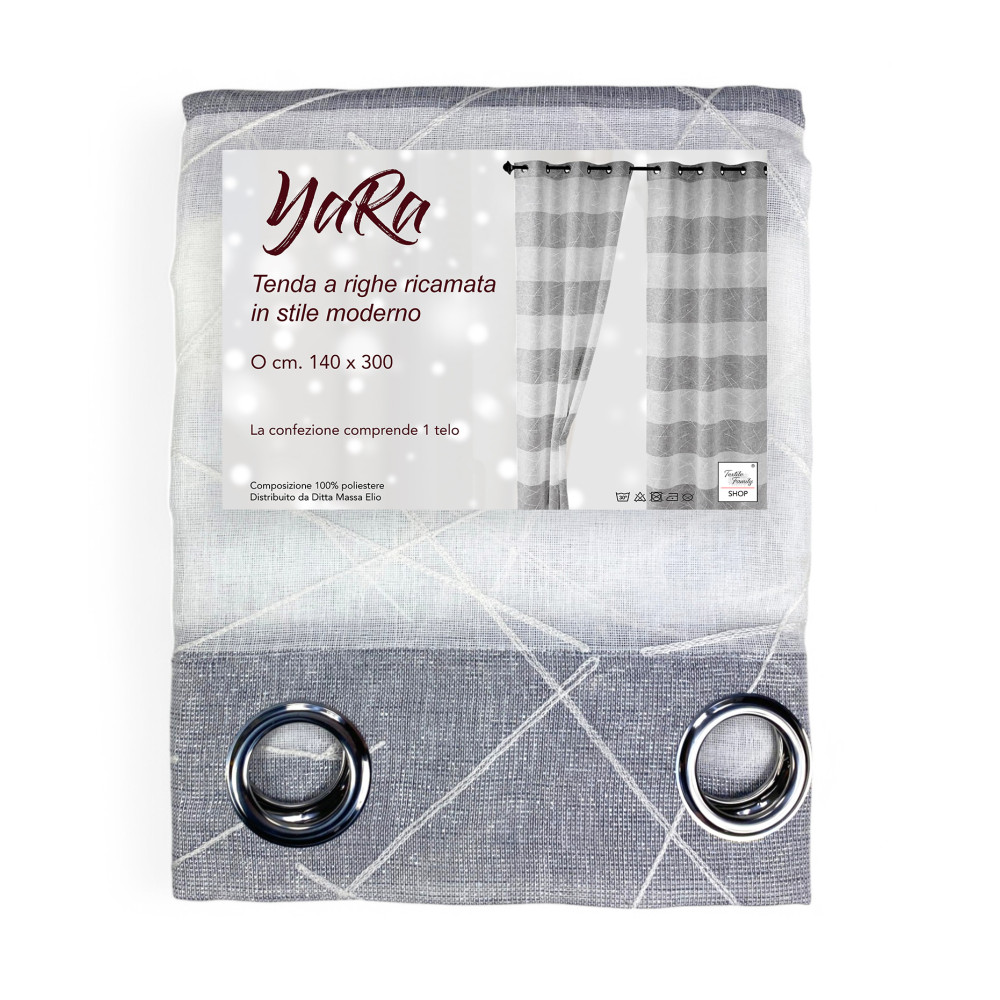 Yara Grey Embroidered Curtain 140x300 cm with Metal Eyelets - Modern Panel Yara Grey Embroidered Curtain 140x300 cm with Metal Eyelets - Modern Panel