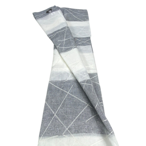 Yara Grey Embroidered Curtain - Modern Panel 140x300 cm Polyester - Linen Effect, Transparent, Metal Eyelets