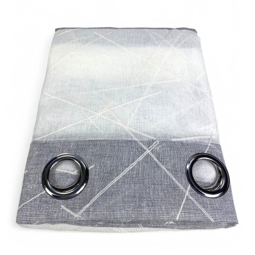 Yara Grey Embroidered Curtain - Modern Panel 140x300 cm Polyester - Linen Effect, Transparent, Metal Eyelets