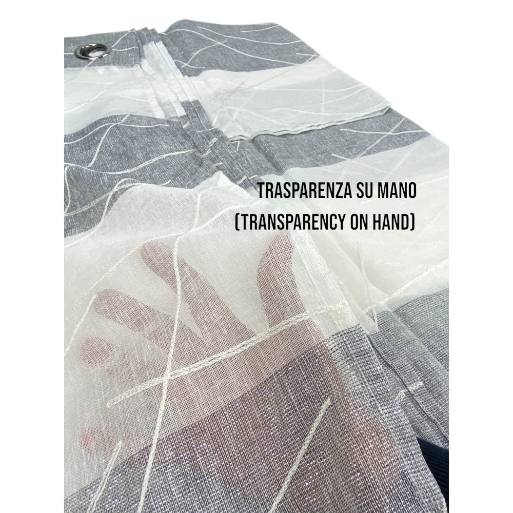 Yara Grauer bestickter Vorhang - Modernes Paneel 140x300 cm Polyester - Leineneffekt, transparent, Metallösen