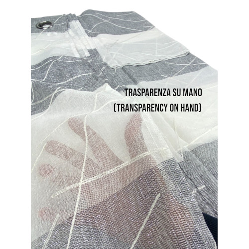 Cortina bordada Yara Gris - Panel Moderno 140x300 cm Poliéster - Efecto Lino, Transparente, Ojales Metálicos
