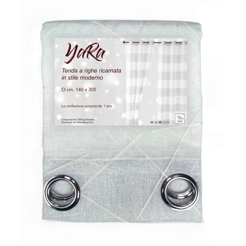 Yara White Embroidered Curtain - Modern Panel 140x300 cm Polyester - Linen Effect, Transparent, Metal Eyelets