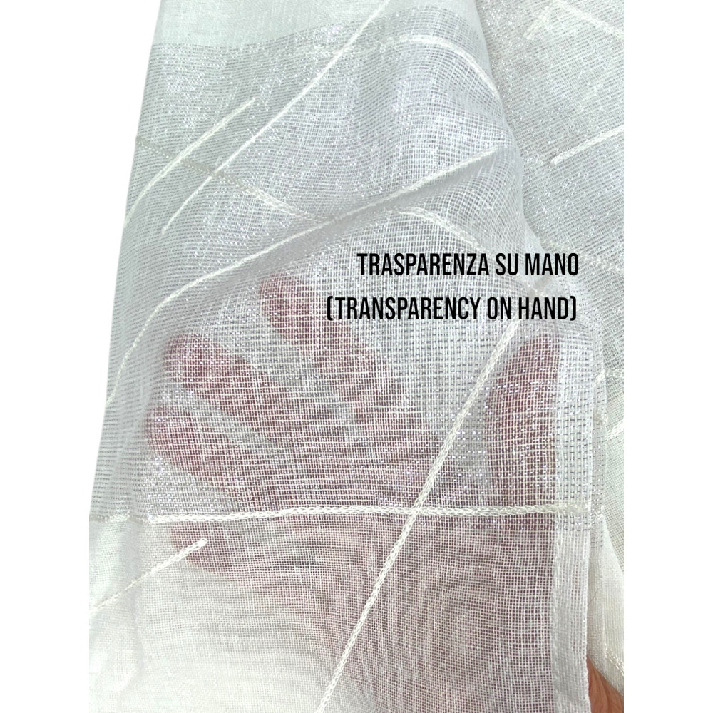 Rideau brodé Yara Blanc - Panneau Moderne 140x300 cm Polyester - Effet lin, Transparent, Oeillets en métal