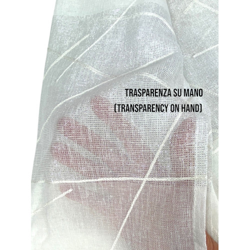 Tenda Yara Bianca Ricamata - Pannello Moderno 140x300 cm Poliestere - Effetto Lino, Trasparente, Occhielli Metallo