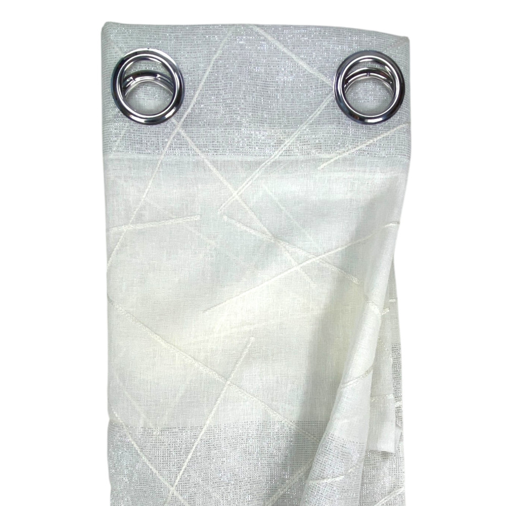 Rideau brodé Yara Blanc - Panneau Moderne 140x300 cm Polyester - Effet lin, Transparent, Oeillets en métal