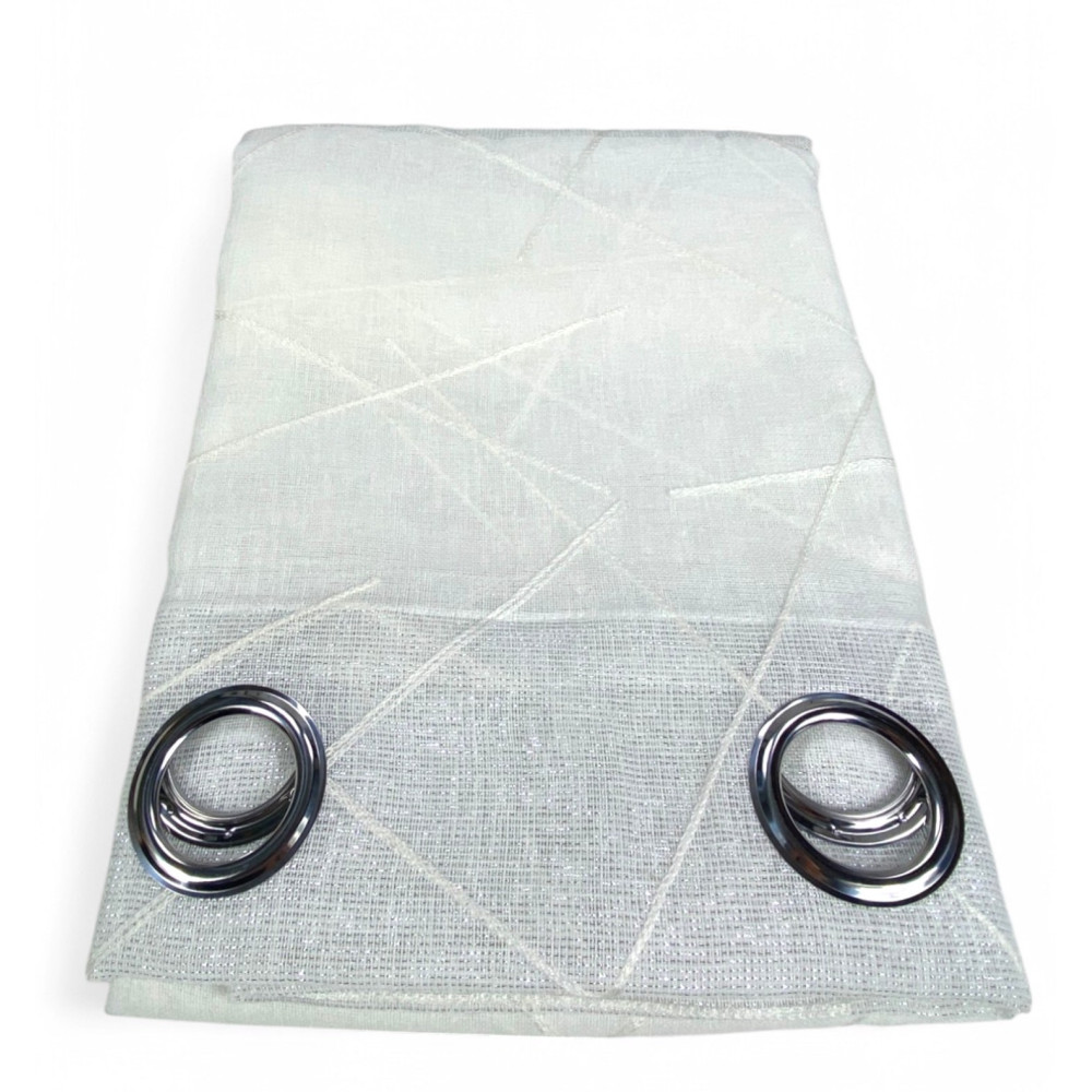 Rideau brodé Yara Blanc - Panneau Moderne 140x300 cm Polyester - Effet lin, Transparent, Oeillets en métal