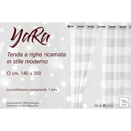 Yara White Embroidered Curtain - Modern Panel 140x300 cm Polyester - Linen Effect, Transparent, Metal Eyelets